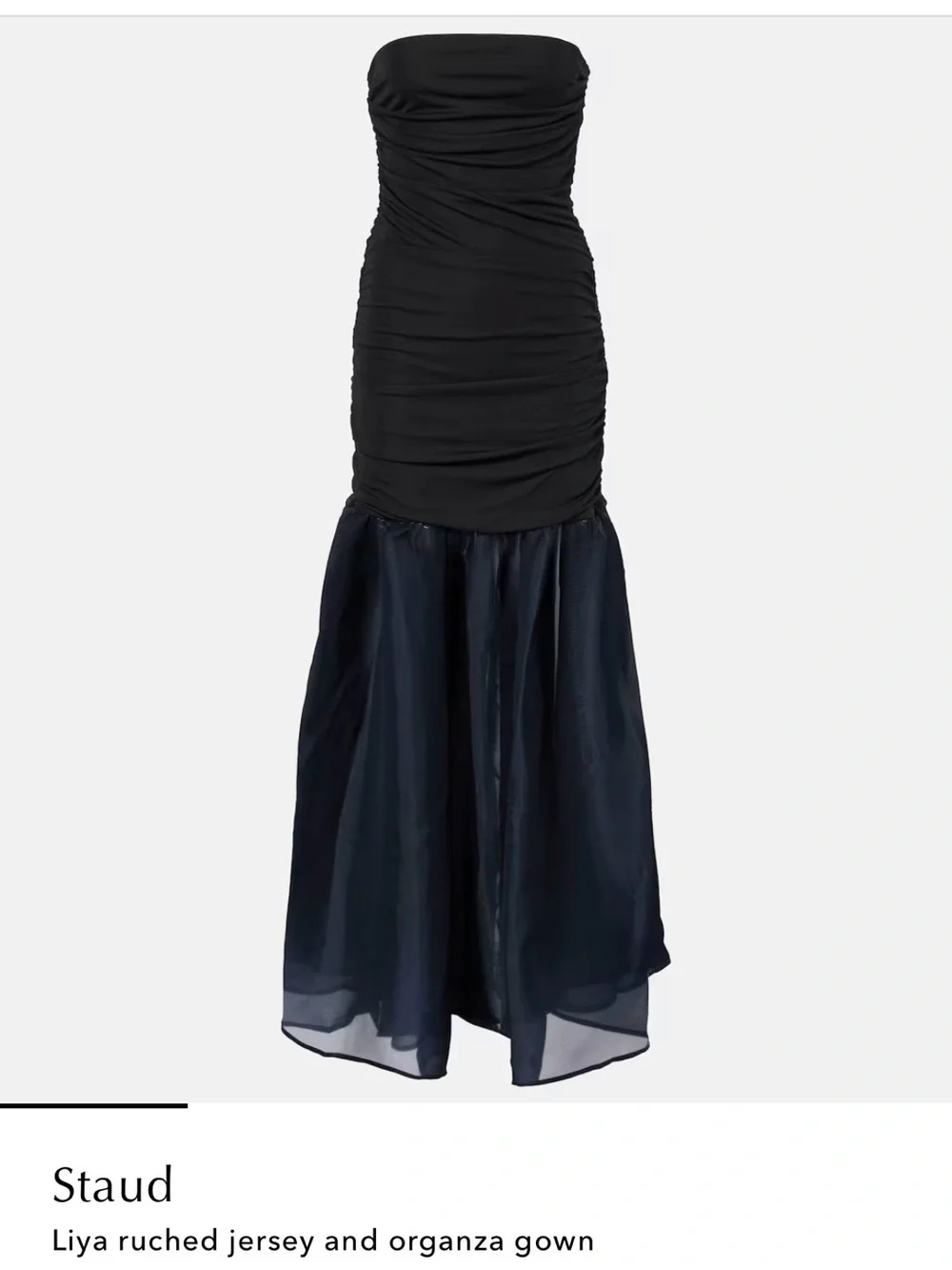 STAUD Black Ruched Jersey Top with Sheer Navy Organza Maxi Skirt - Picture 3 of 12